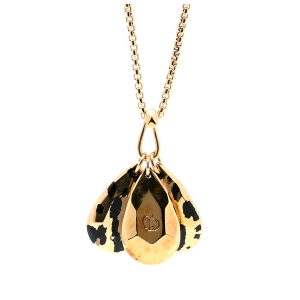 🌞CHRISTIAN DIOR Metal Leopard Teardrop Necklace Gold